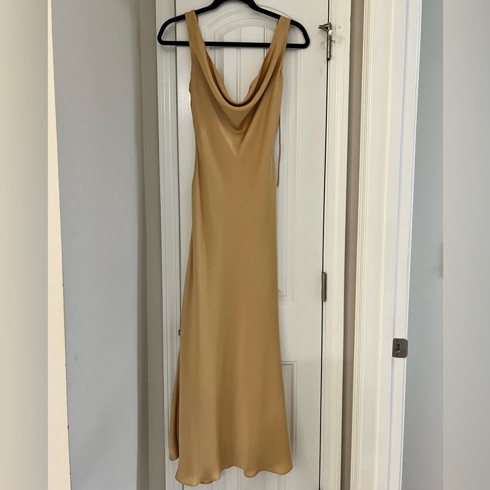 Bardot Tan Cowl Neck Maxi Slip Dress